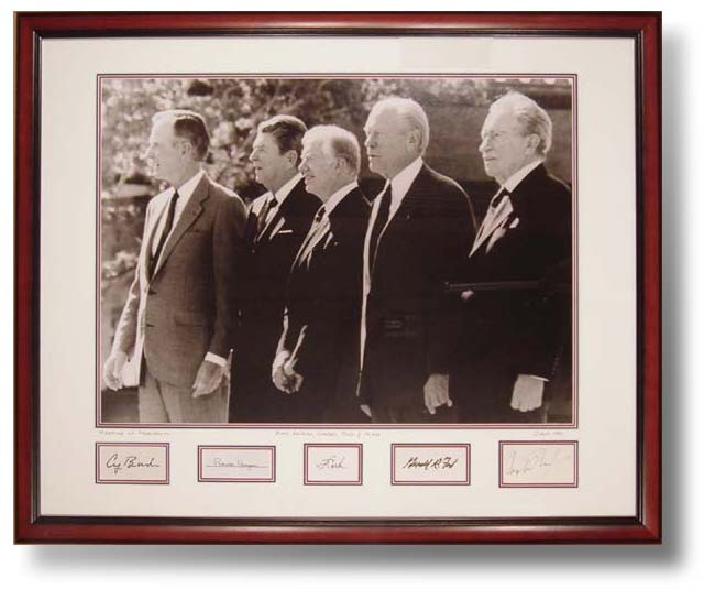 The 5 Presidents with signatures of George Bush, Jimmy Carter, Ronald Reagan, Gerrald Ford and Richard Nixon