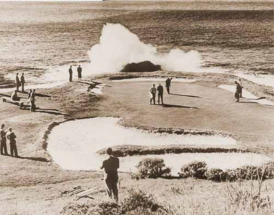 Vintage Golf Photographs. Pebble Beach 7th green 1950